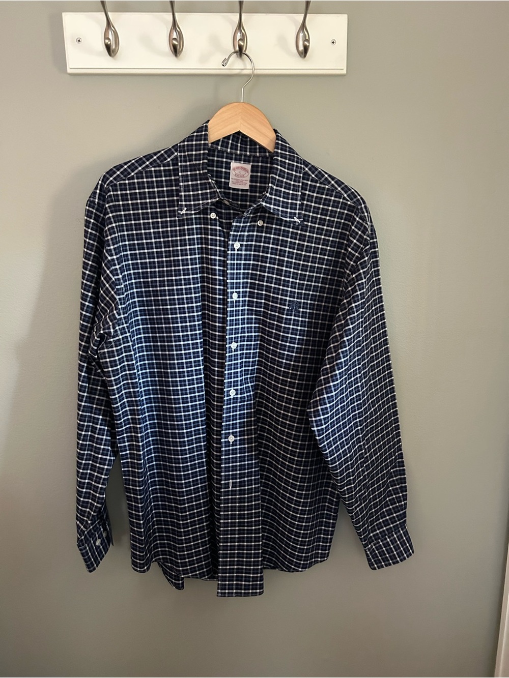 Brooks Brothers Classic Navy Check Button-Down Shirt - Men's L